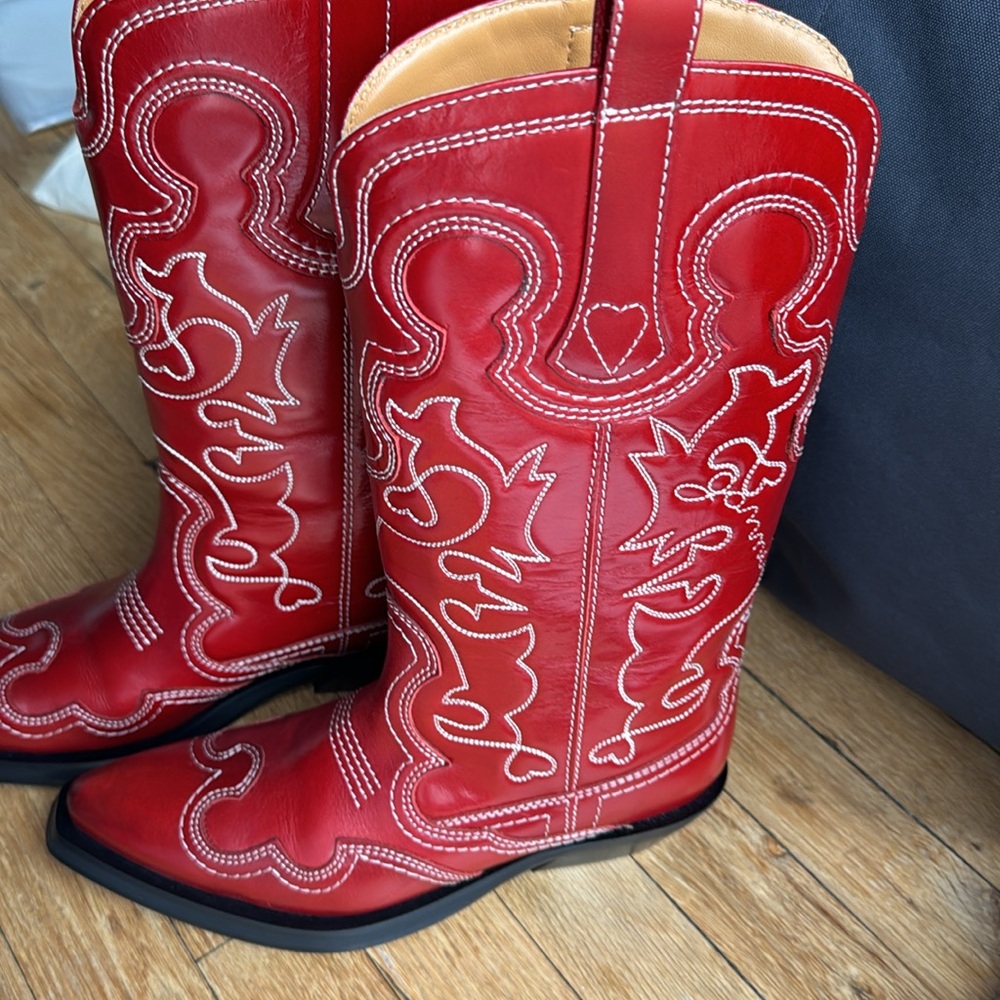 Ganni Mid shaft Embroidered Western boot